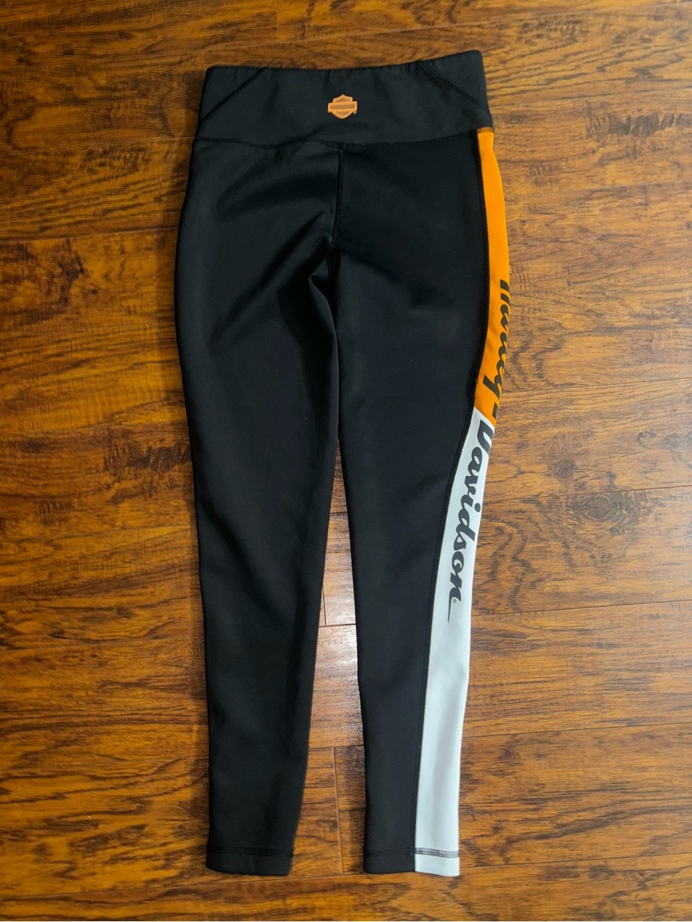 Harley-Davidson Genuine Motorclothes Colorblock Black Leggings Orange White Logo - Picture 8 of 9